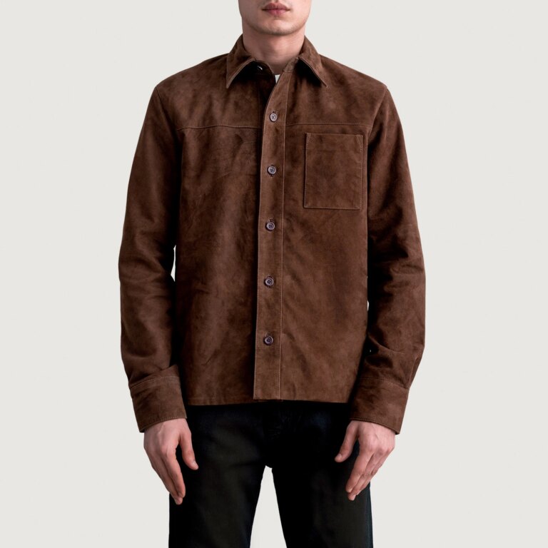 Mens Scout Mocha Suede Leather Shirt Close Front-5-1724084122702